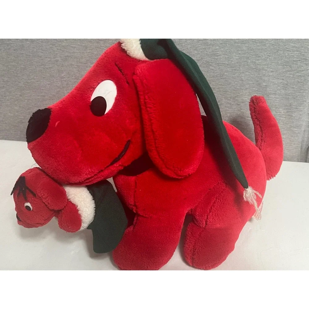 Vintage 1992 Dakin Clifford the Big Red Dog Christmas Plush Toy with Puppy 11